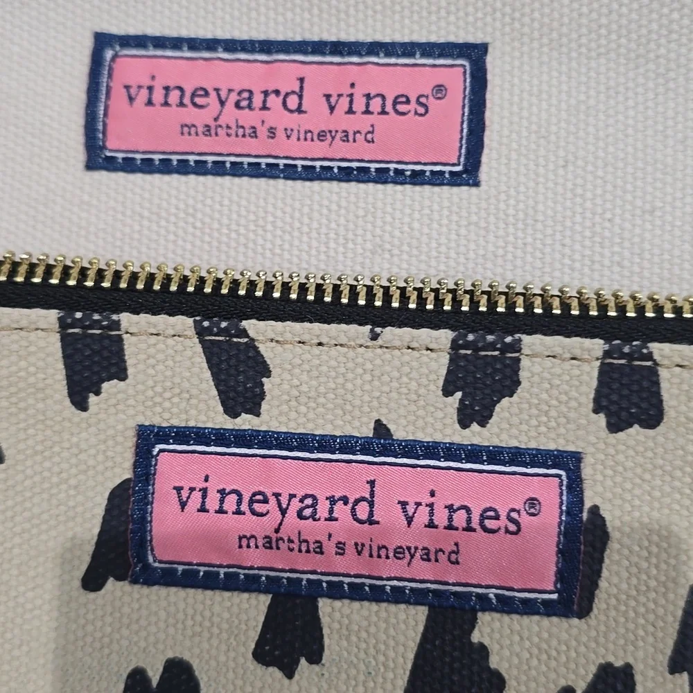 Vineyard Vines Leopard Print and Black Beige Cosmetic Bag Set 2 Set Pouches